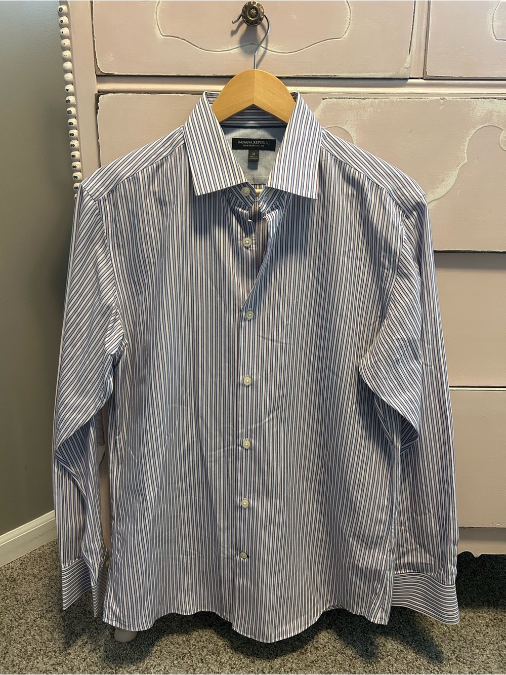 Banana Republic Men’s Blue and White Pinstripe Dress Shirt